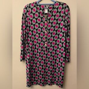 Diane Von Furstenberg 100% silk Pink & Black Geometric Womens Long Sleeve dress